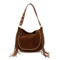 LYRA - Bolso de hombro con flecos y tachuelas MARRON