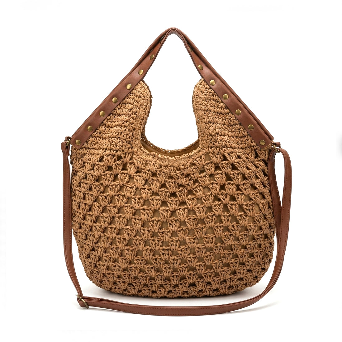 KRONOS - Bolso shopper de rafia CAMEL