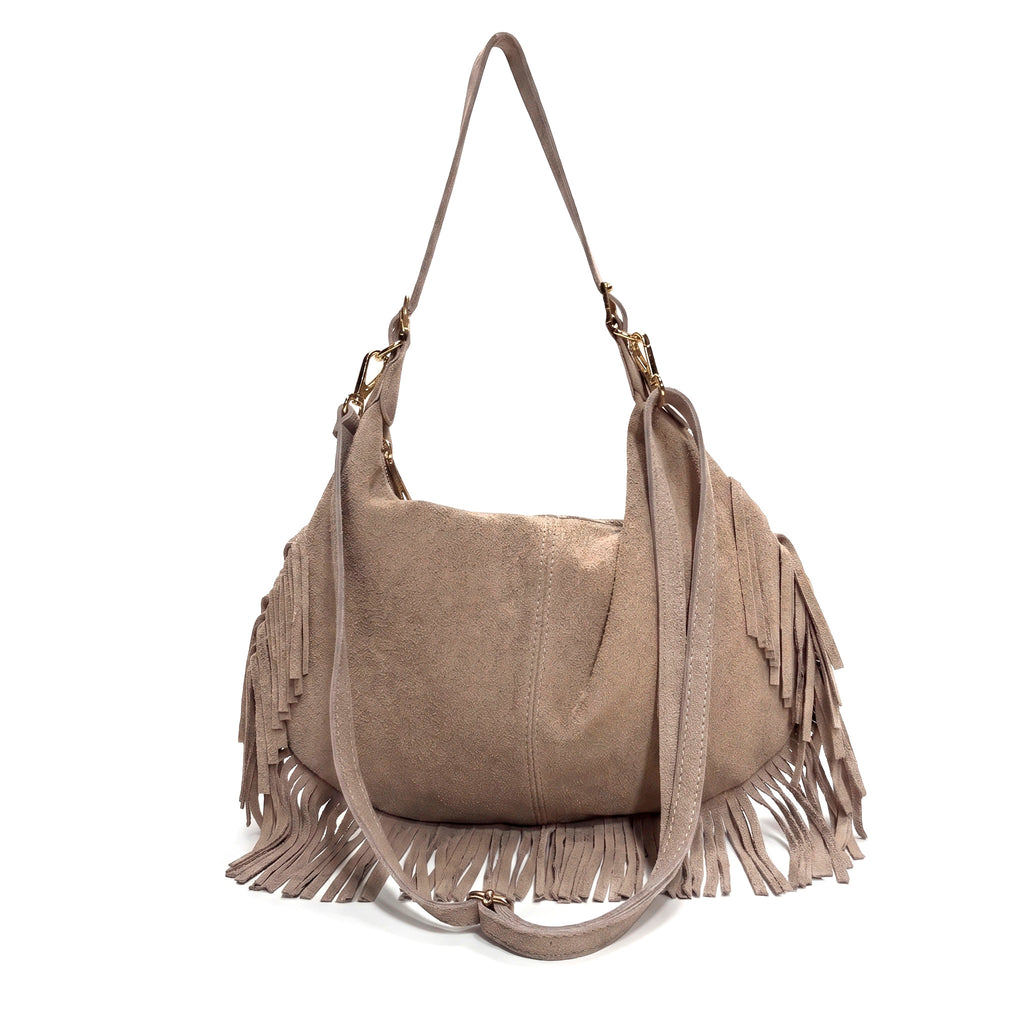 NOVA - Bolso shopper con flecos TAUPE