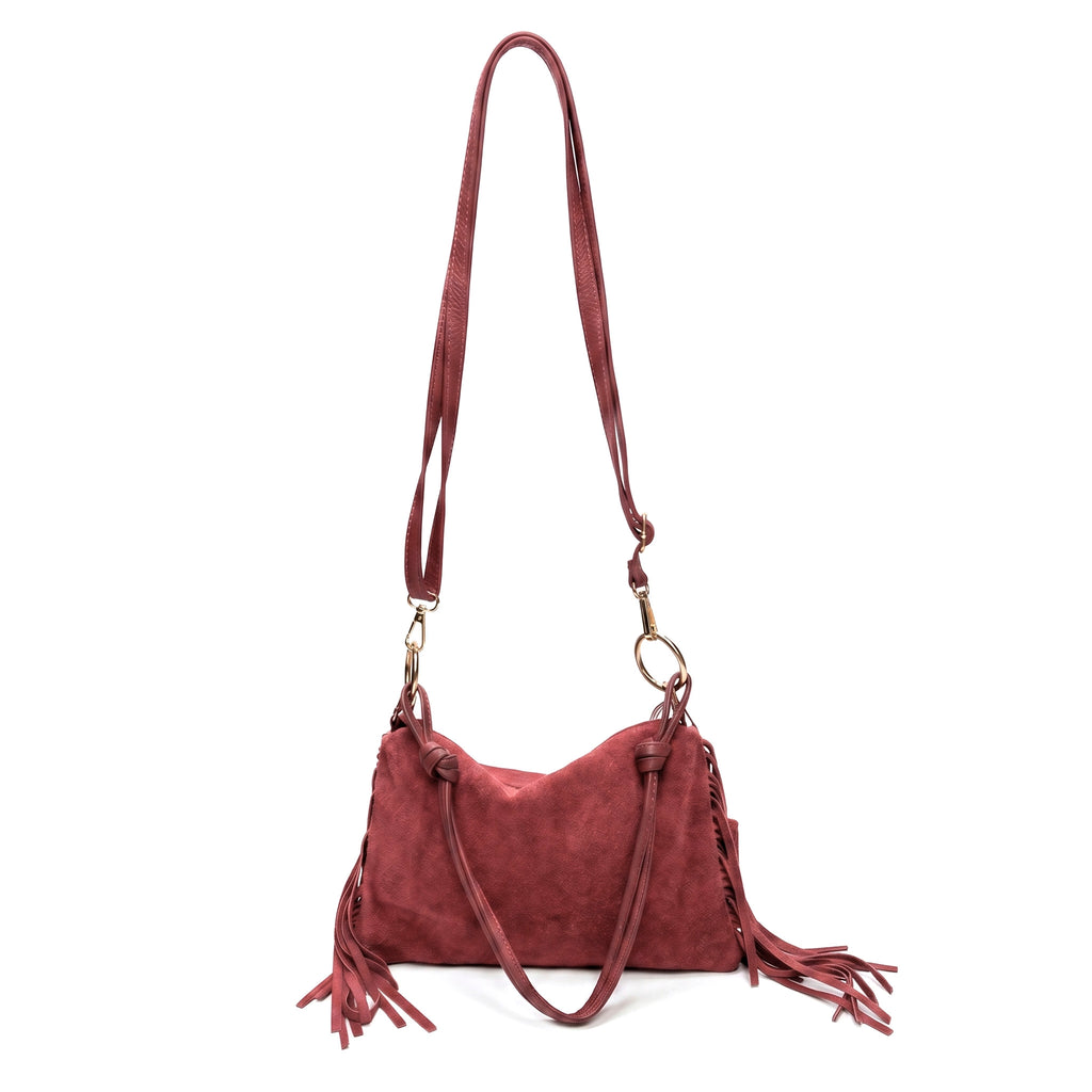 TIERRA - Bolso bandolera de flecos de piel BURDEOS