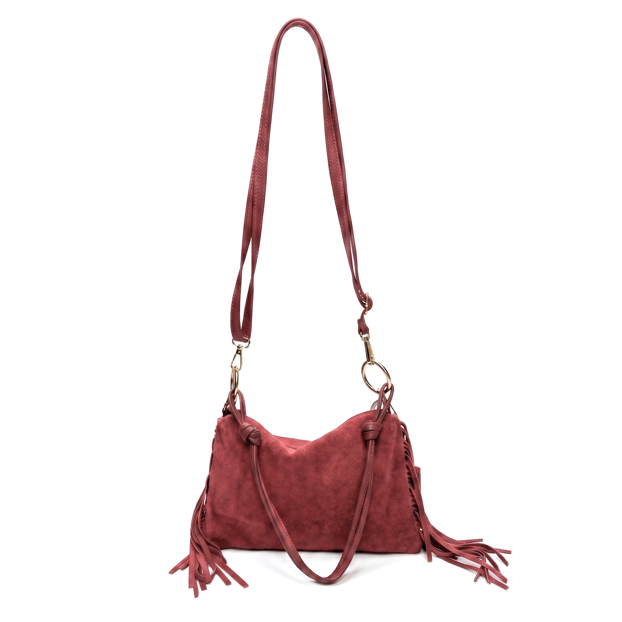 TIERRA - Bolso bandolera de flecos de piel BURDEOS