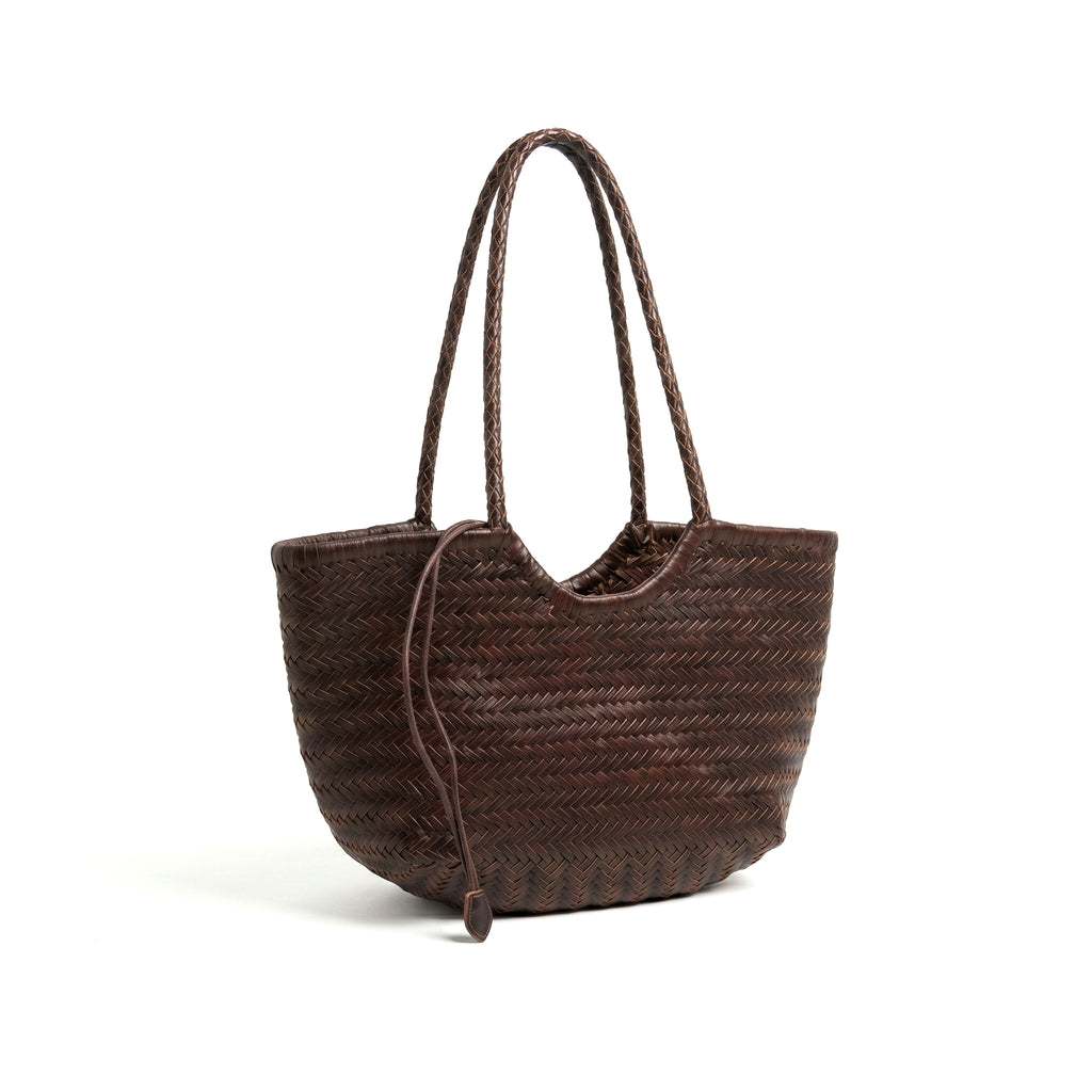 HYDRA - Bolso capazo trenzado de piel MARRON