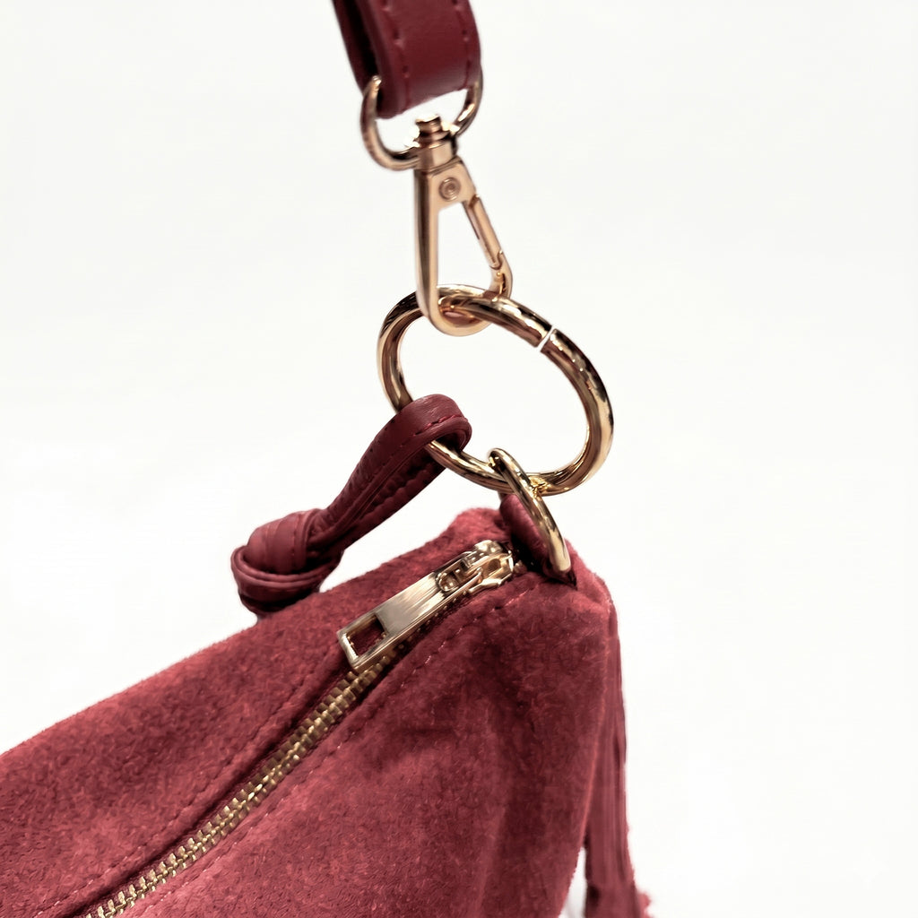 TIERRA - Bolso bandolera de flecos de piel BURDEOS