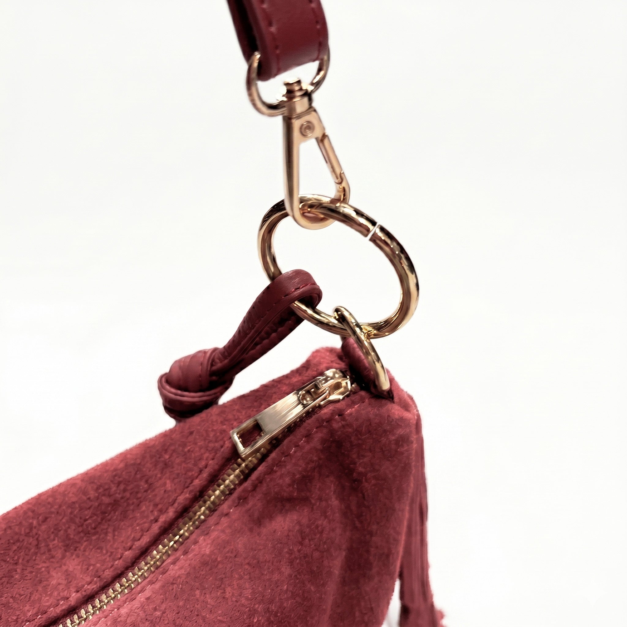 TIERRA - Bolso bandolera de flecos de piel BURDEOS