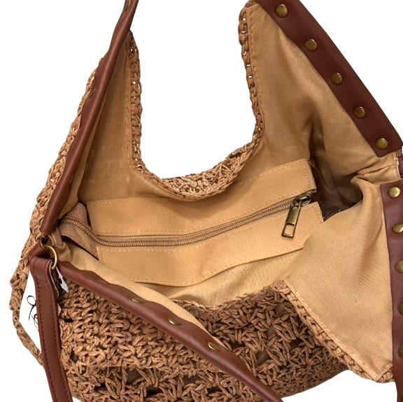 KRONOS - Bolso shopper de rafia CAMEL