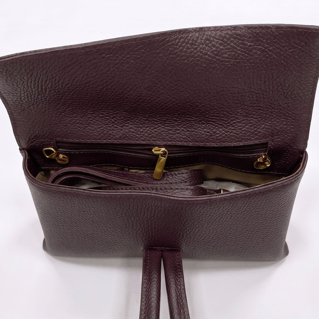 AURORA - Bolso de mano de piel BURDEOS