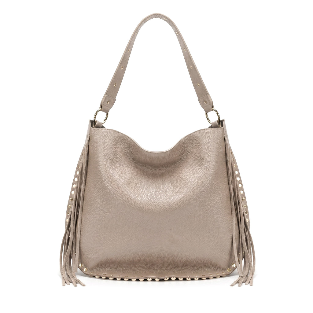 LYRA - Bolso de hombro con flecos y tachuelas BEIGE
