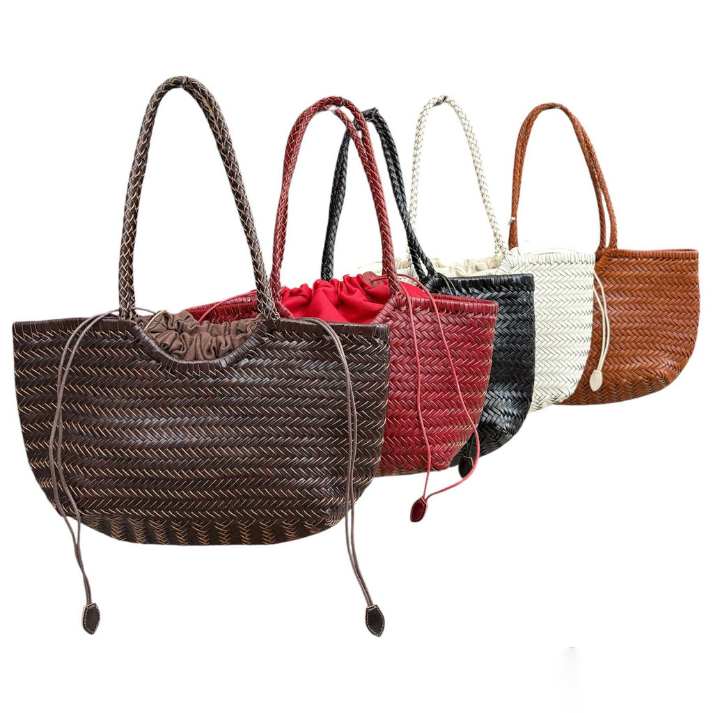 HYDRA - Bolso capazo trenzado de piel NEGRO