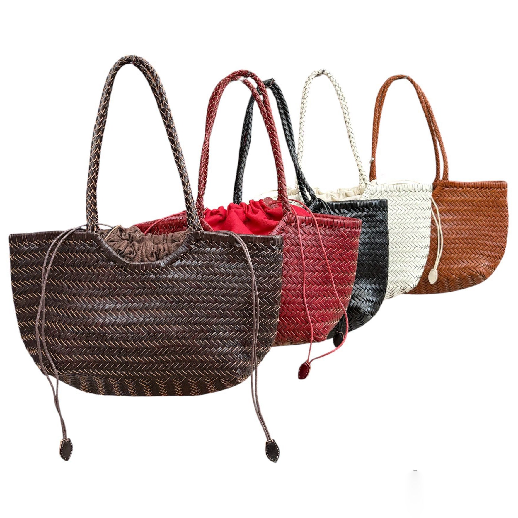 HYDRA - Bolso capazo trenzado de piel ROJO
