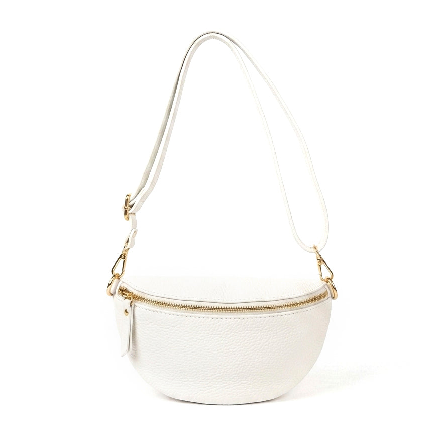 ELARA - Bolso riñonera de piel con correa ajustable BLANCO