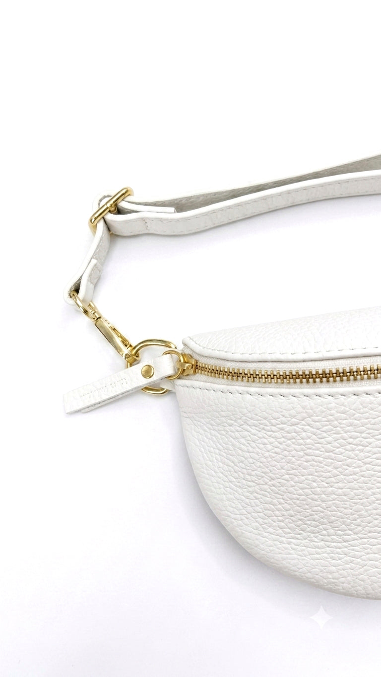 ELARA - Bolso riñonera de piel con correa ajustable BLANCO