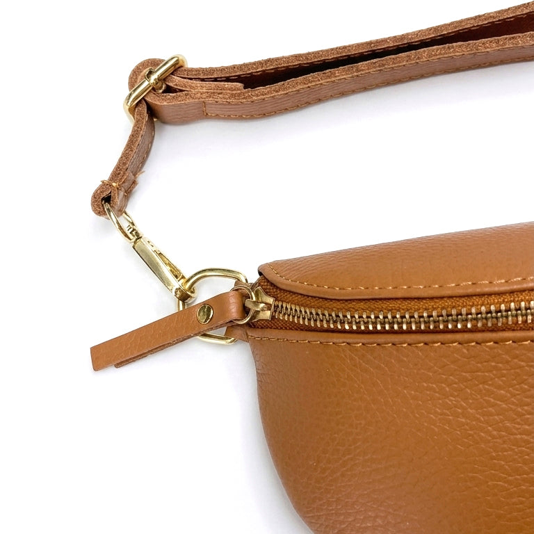 ELARA - Bolso riñonera de piel con correa ajustable CAMEL