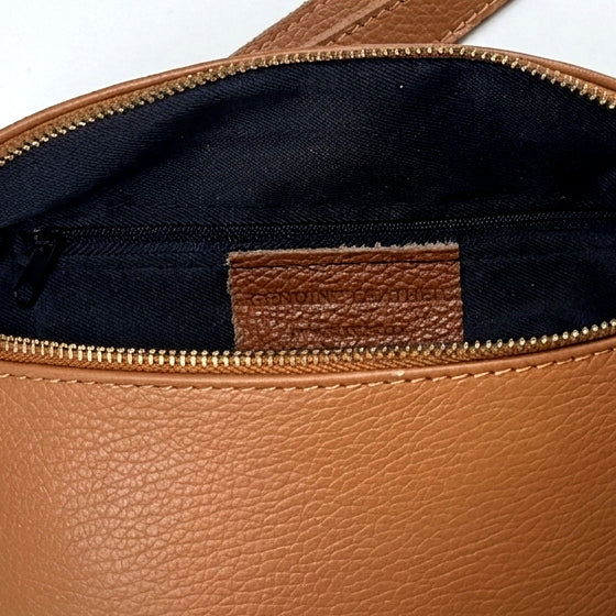 ELARA - Bolso riñonera de piel con correa ajustable CAMEL