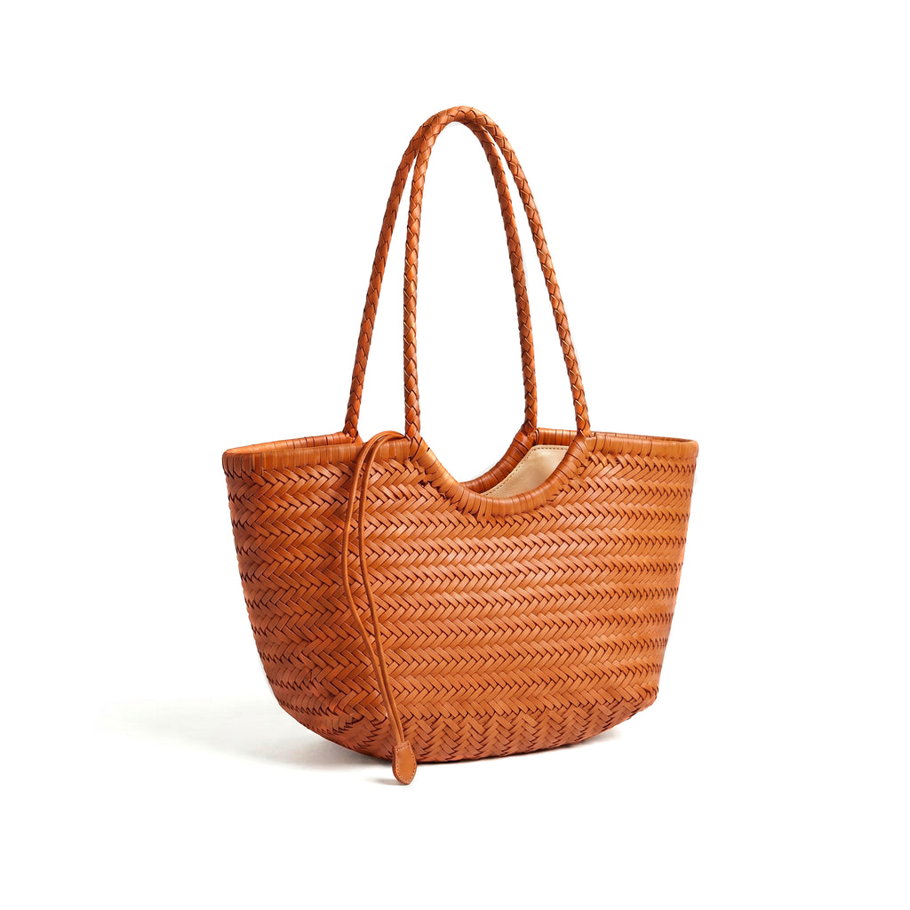 HYDRA - Bolso capazo trenzado de piel CAMEL