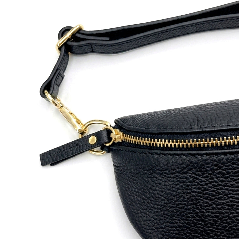 ELARA - Bolso riñonera de piel con correa ajustable NEGRO
