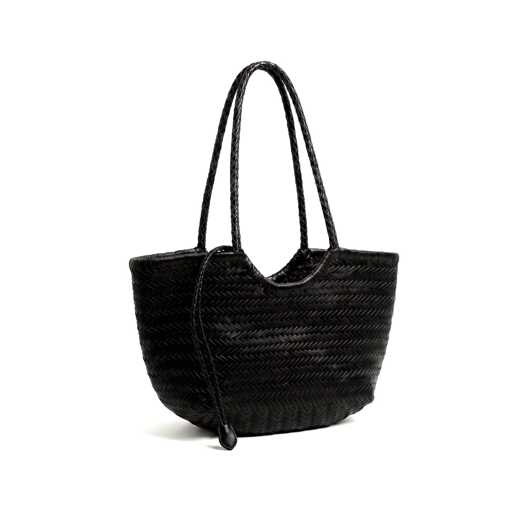 HYDRA - Bolso capazo trenzado de piel NEGRO