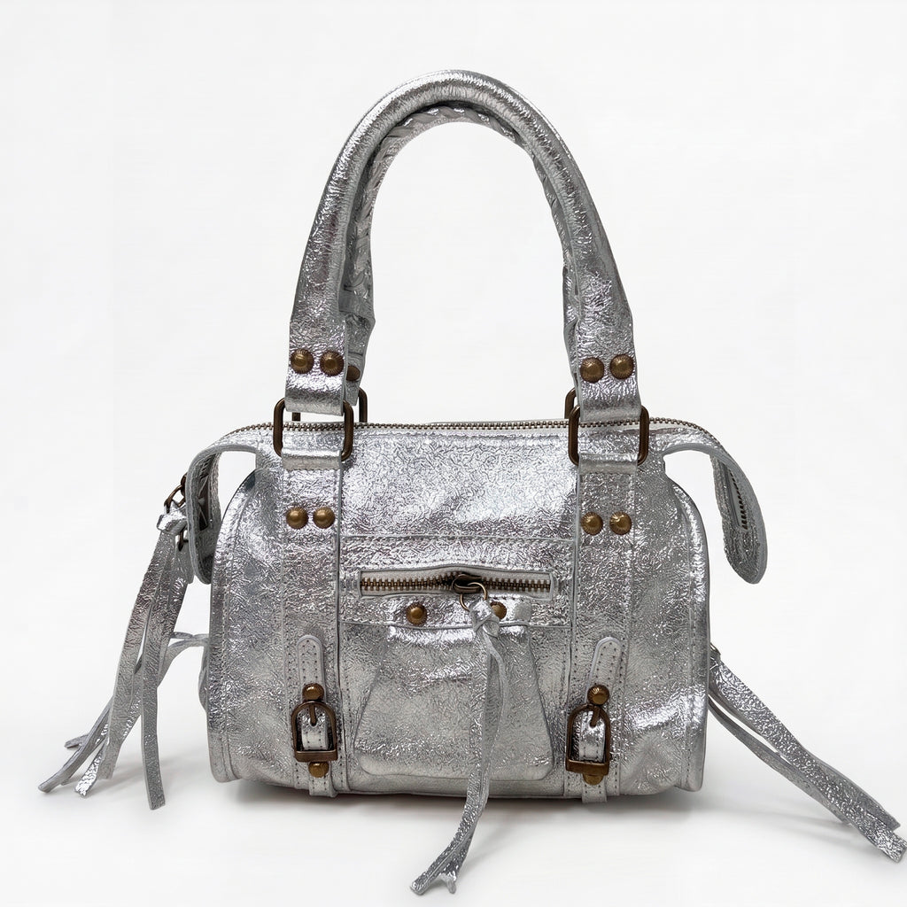 STELA - Bolso metalizado de piel PLATA