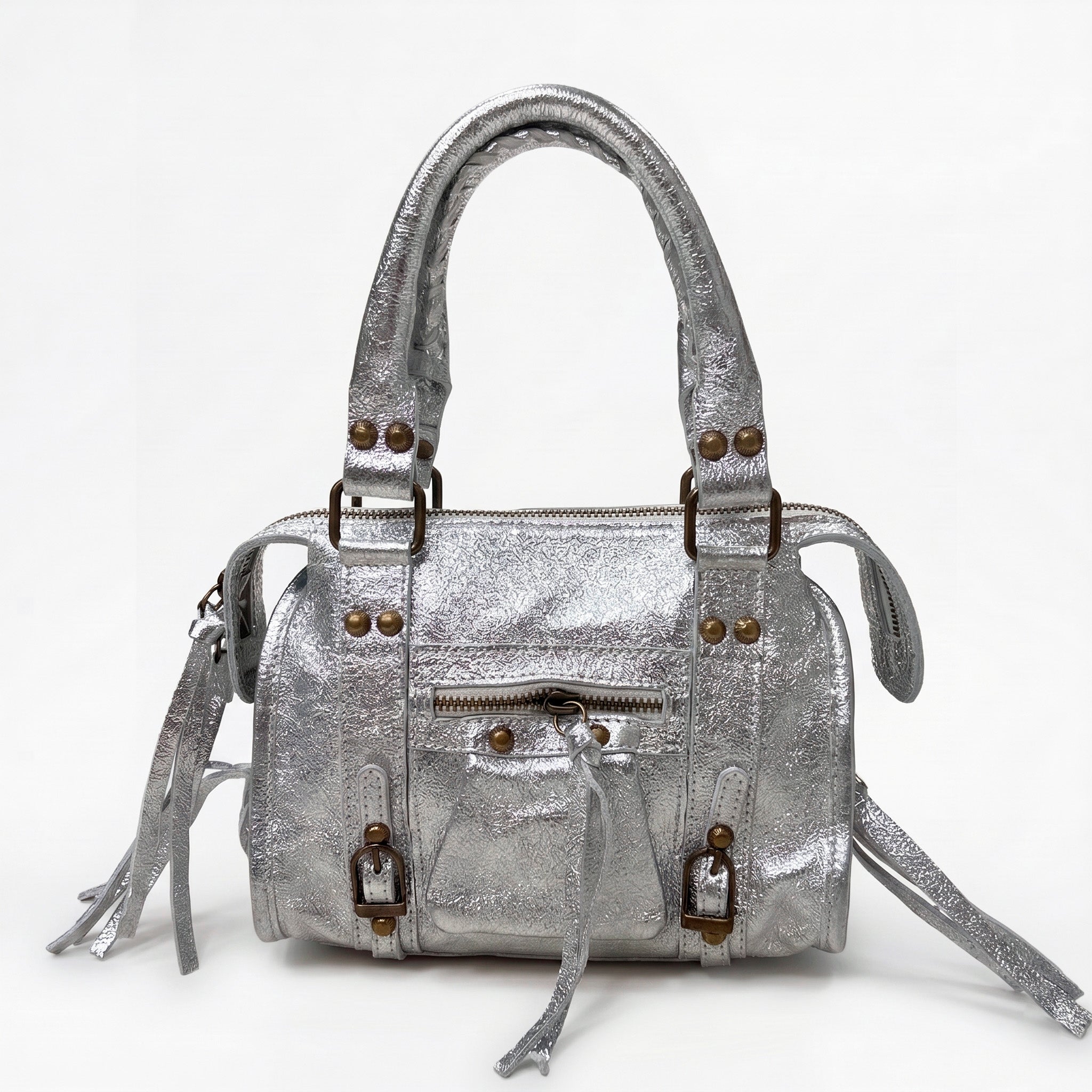 STELA - Bolso metalizado de piel PLATA