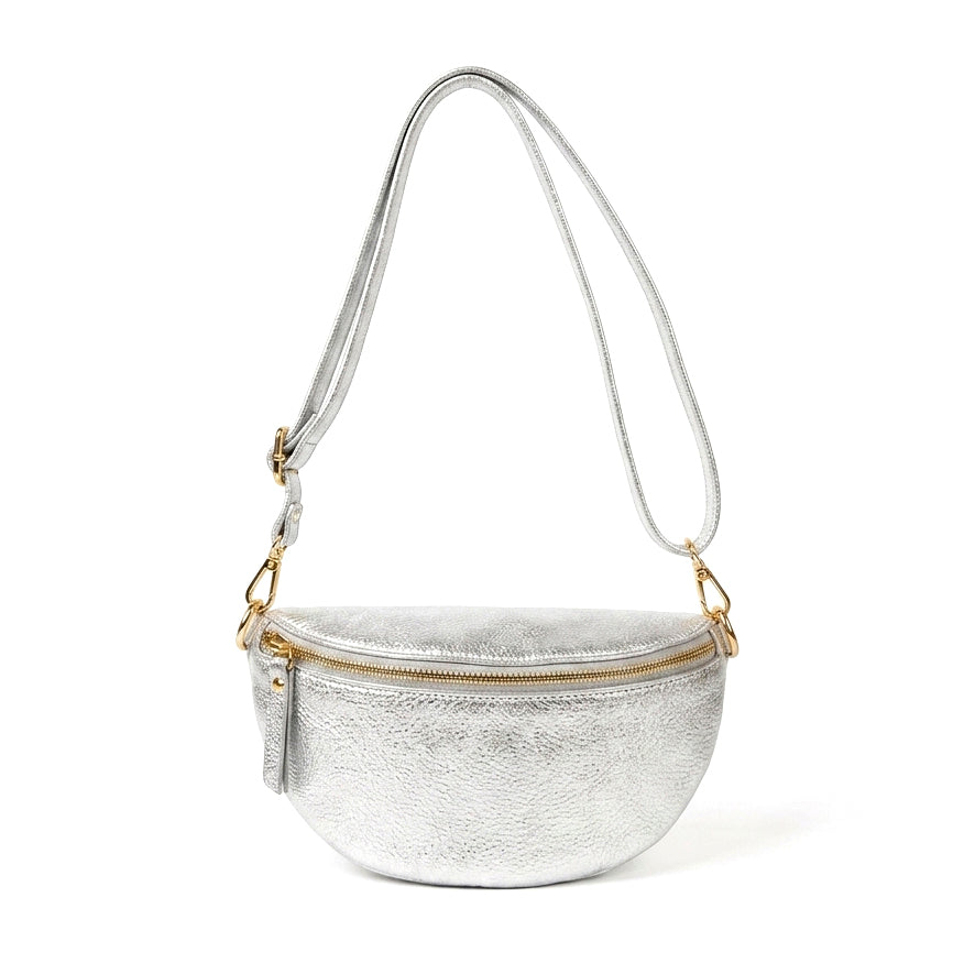 ELARA - Bolso riñonera de piel con correa ajustable PLATA