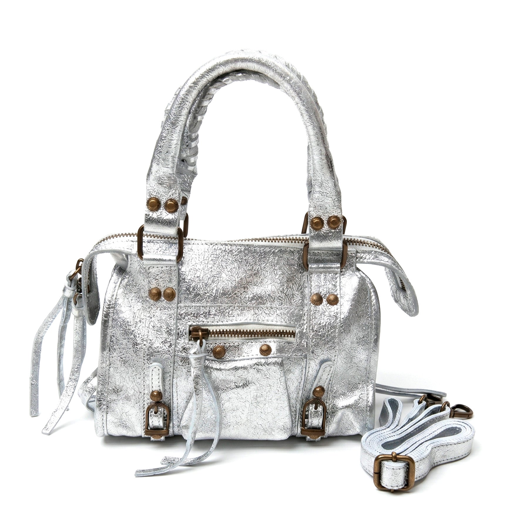 STELA - Bolso metalizado de piel PLATA