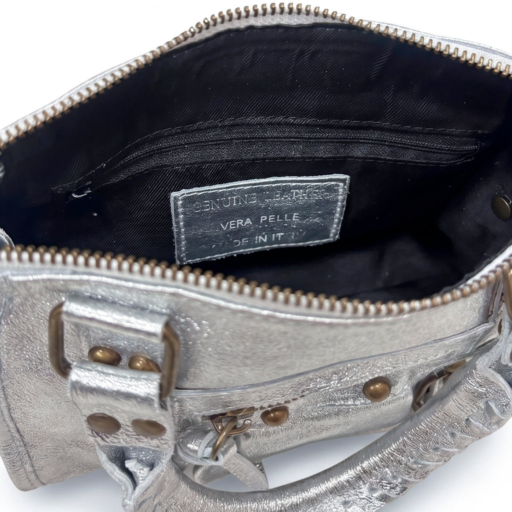 STELA - Bolso metalizado de piel PLATA