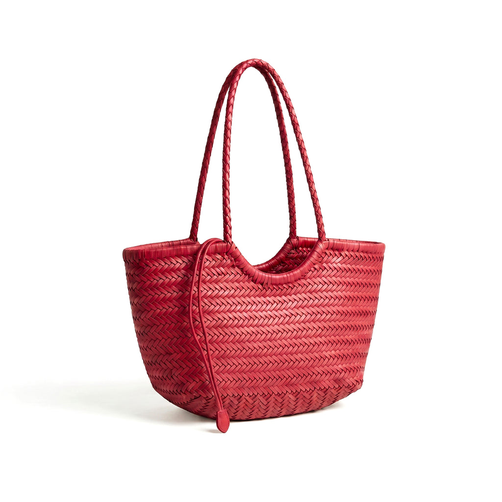HYDRA - Bolso capazo trenzado de piel ROJO