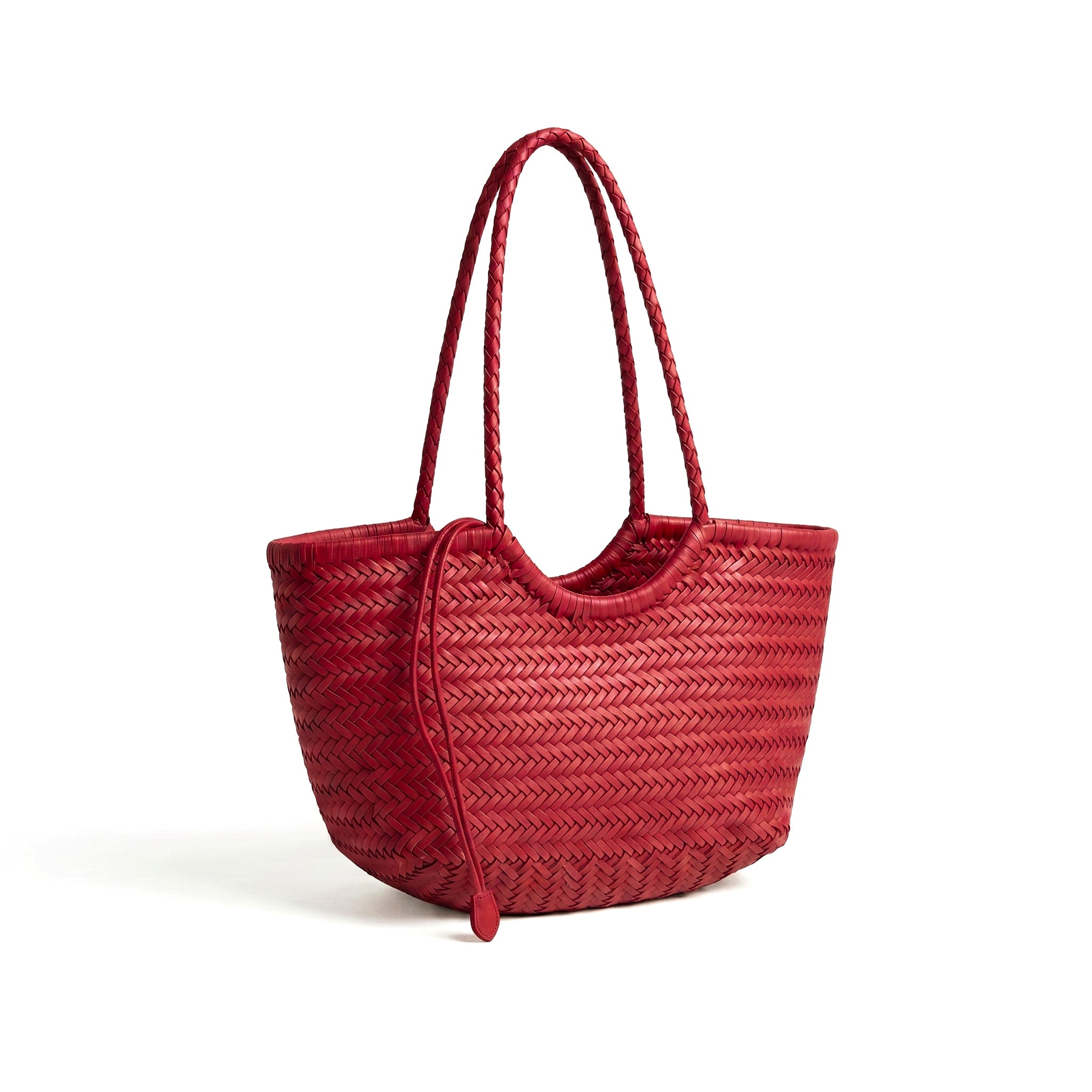 HYDRA - Bolso capazo trenzado de piel ROJO